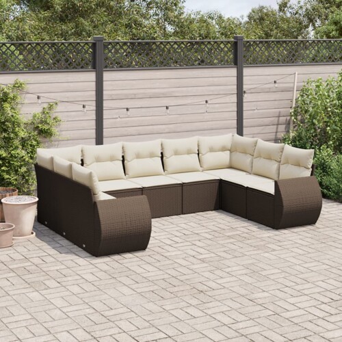 vidaXL 9-dijelni set vrtnih sofa s jastucima poliratan smeđi