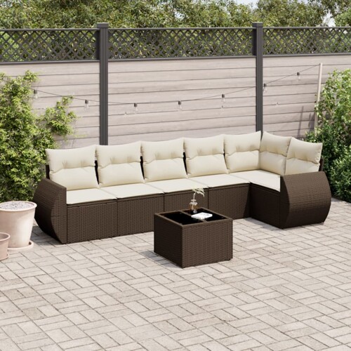 vidaXL 7-dijelni set vrtnih sofa od poliratana s jastucima smeđi