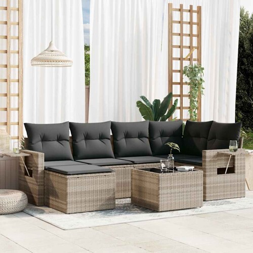 vidaXL 7-dijelni set vrtnih sofa svjetlosivi od poliratana