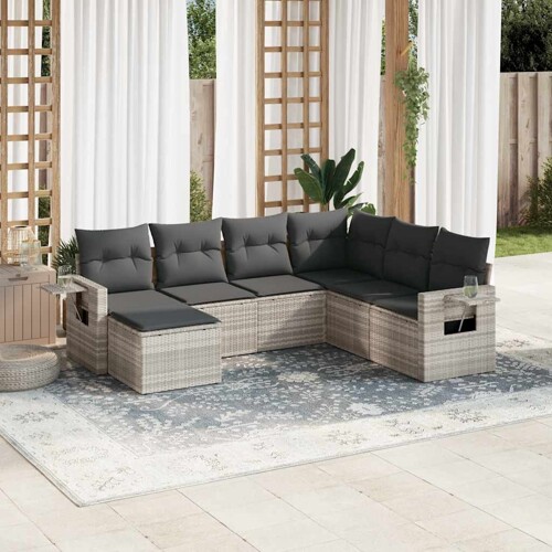 vidaXL 7-dijelni set vrtnih sofa svjetlosivi od poliratana