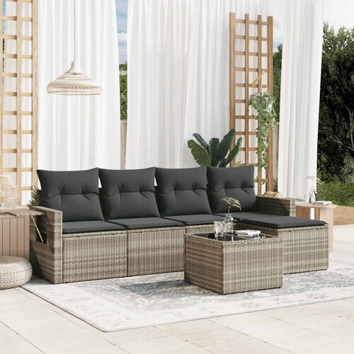 vidaXL 6-dijelni set vrtnih sofa od poliratana s jastucima svjetlosivi