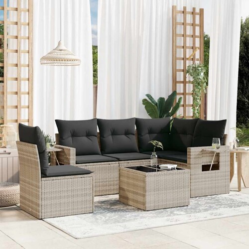 vidaXL 6-dijelni set vrtnih sofa od poliratana s jastucima svjetlosivi
