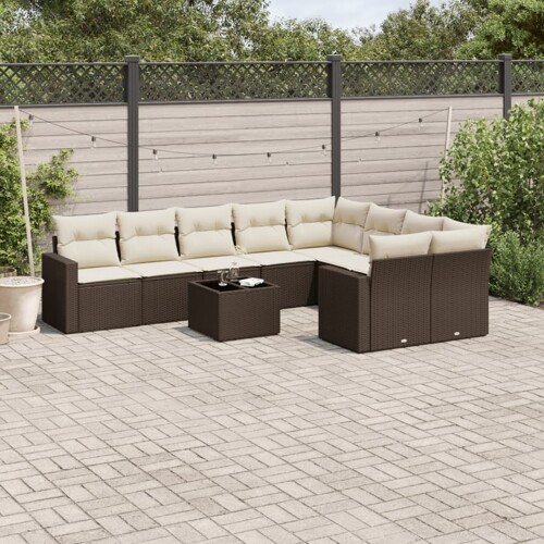 vidaXL 10-dijelni set vrtnih sofa od poliratana s jastucima smeđi