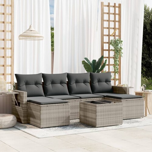 vidaXL 7-dijelni set vrtnih sofa svjetlosivi od poliratana