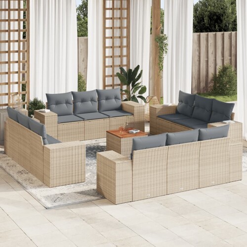 vidaXL 13-dijelni set vrtnih sofa s jastucima poliratan Bež