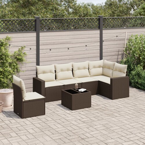 vidaXL 7-dijelni set vrtnih sofa od poliratana s jastucima smeđi