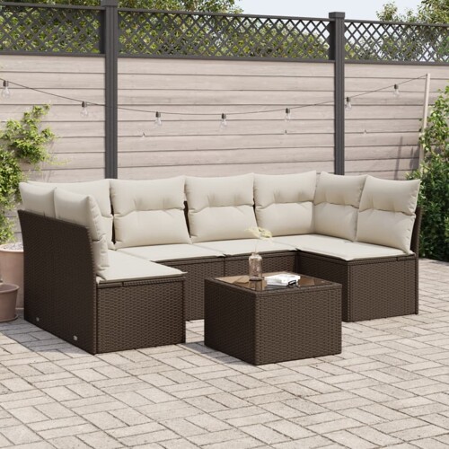 vidaXL 7-dijelni set vrtnih sofa od poliratana s jastucima smeđi