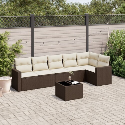 vidaXL 7-dijelni set vrtnih sofa od poliratana s jastucima smeđi