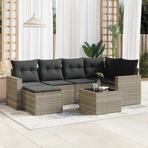 vidaXL 7-dijelni set vrtnih sofa svjetlosivi od poliratana