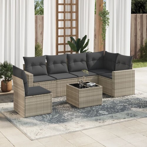 vidaXL 7-dijelni set vrtnih sofa svjetlosivi od poliratana