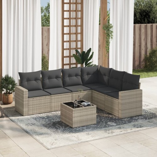 vidaXL 7-dijelni set vrtnih sofa svjetlosivi od poliratana