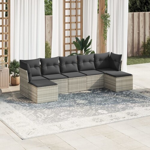 vidaXL 7-dijelni set vrtnih sofa svjetlosivi od poliratana