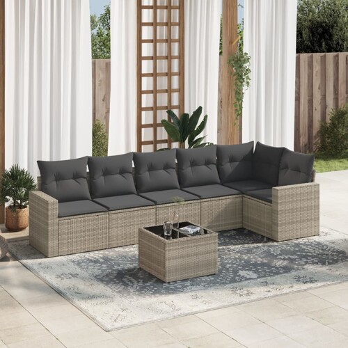 vidaXL 7-dijelni set vrtnih sofa svjetlosivi od poliratana