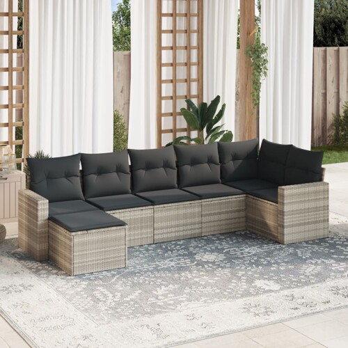 vidaXL 7-dijelni set vrtnih sofa svjetlosivi od poliratana