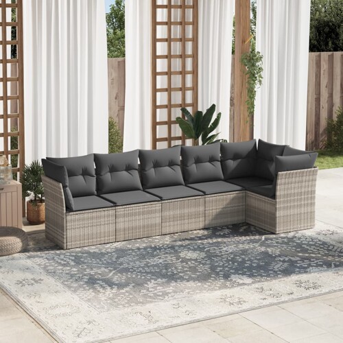 vidaXL 6-dijelni set vrtnih sofa od poliratana s jastucima svjetlosivi