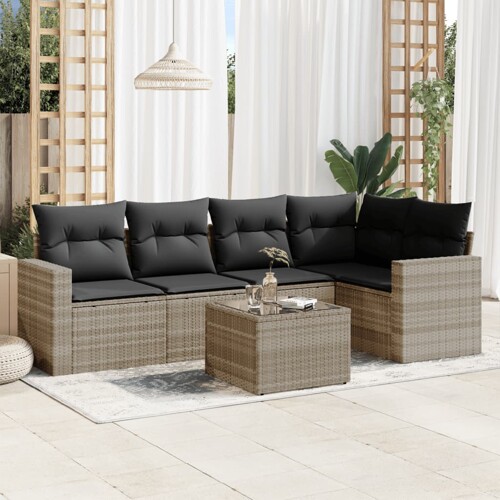 vidaXL 6-dijelni set vrtnih sofa od poliratana s jastucima svjetlosivi