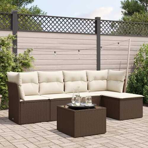 vidaXL 6-dijelni set vrtnih sofa od poliratana s jastucima smeđi