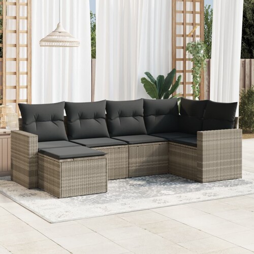 vidaXL 6-dijelni set vrtnih sofa od poliratana s jastucima svjetlosivi