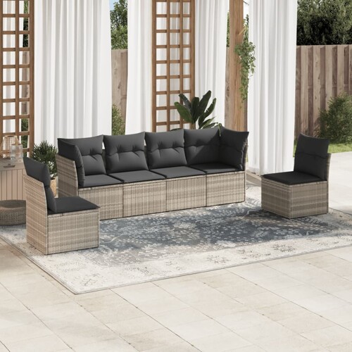 vidaXL 6-dijelni set vrtnih sofa od poliratana s jastucima svjetlosivi