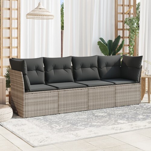 vidaXL 4-dijelni set vrtnih sofa s jastucima svijetlosivi poliratan