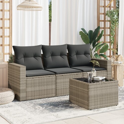 vidaXL 4-dijelni set vrtnih sofa s jastucima svijetlosivi poliratan
