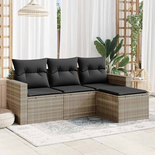 vidaXL 4-dijelni set vrtnih sofa s jastucima svijetlosivi poliratan