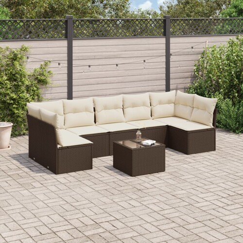 vidaXL 8-dijelni set vrtnih sofa s jastucima smeđi od poliratana