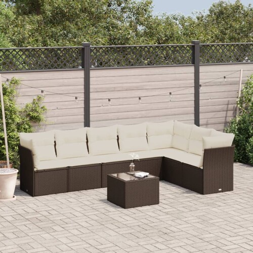 vidaXL 8-dijelni set vrtnih sofa s jastucima smeđi od poliratana