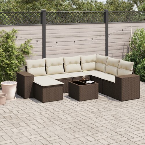 vidaXL 8-dijelni set vrtnih sofa s jastucima smeđi od poliratana
