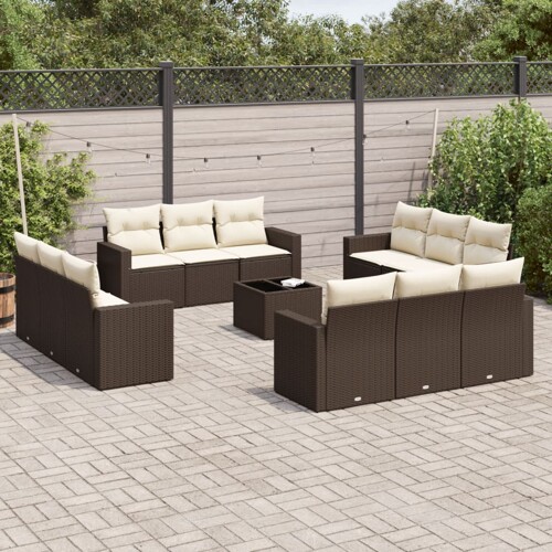 vidaXL 13-dijelni set vrtnih sofa s jastucima smeđi od poliratana