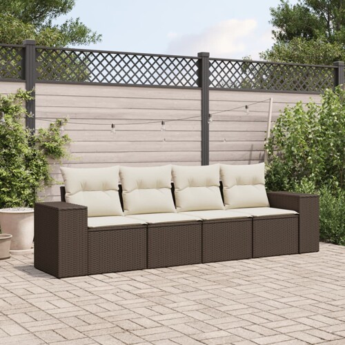 vidaXL 4-dijelni set vrtnih sofa od poliratana s jastucima smeđi