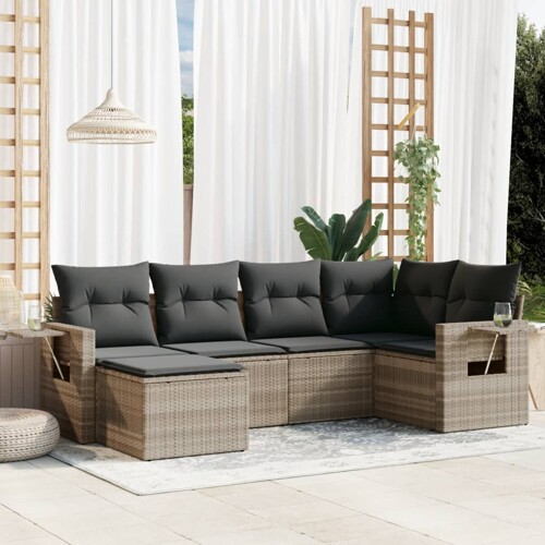 vidaXL 6-dijelni set vrtnih sofa od poliratana s jastucima svjetlosivi