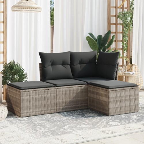 vidaXL 4-dijelni set vrtnih sofa s jastucima svijetlosivi poliratan