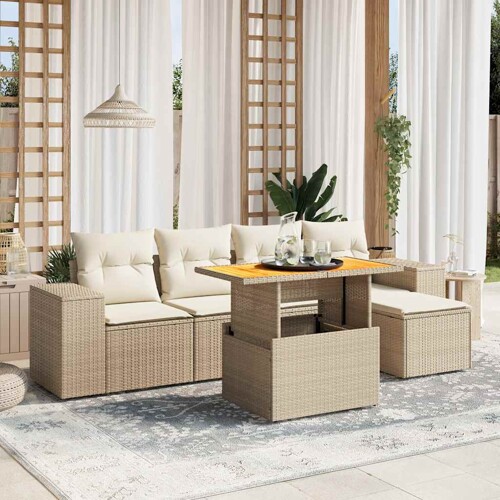 vidaXL 6-dijelni set vrtnih sofa s jastucima bež od poliratana