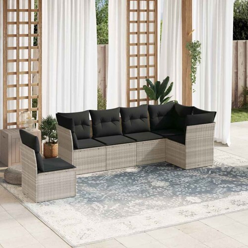 vidaXL 6-dijelni set vrtnih sofa od poliratana s jastucima svjetlosivi