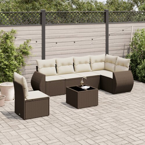 vidaXL 7-dijelni set vrtnih sofa od poliratana s jastucima smeđi