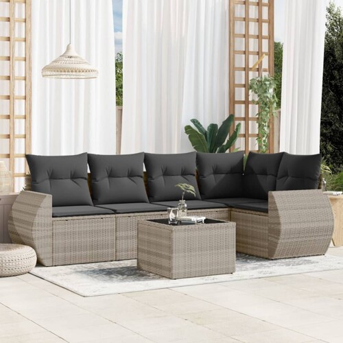 vidaXL 6-dijelni set vrtnih sofa od poliratana s jastucima svjetlosivi
