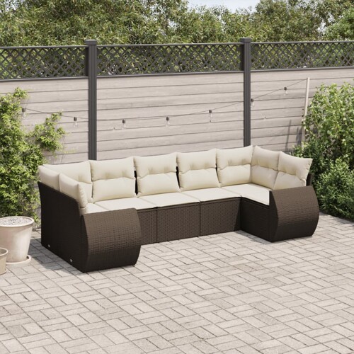 vidaXL 7-dijelni set vrtnih sofa od poliratana s jastucima smeđi