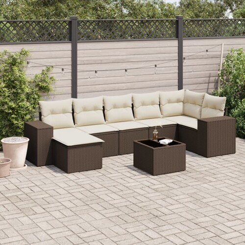 vidaXL 8-dijelni set vrtnih sofa s jastucima smeđi od poliratana