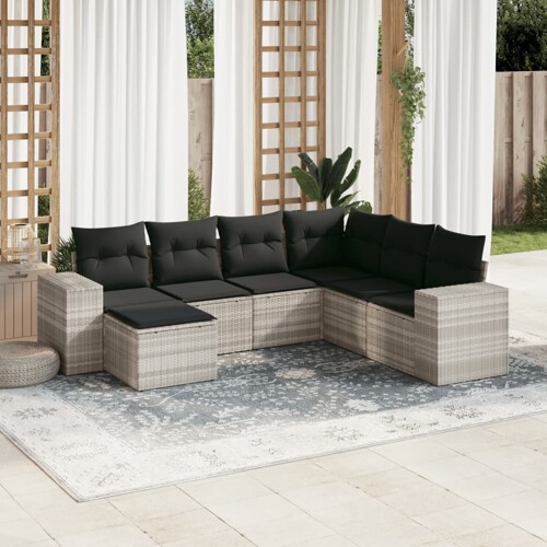 vidaXL 7-dijelni set vrtnih sofa svjetlosivi od poliratana