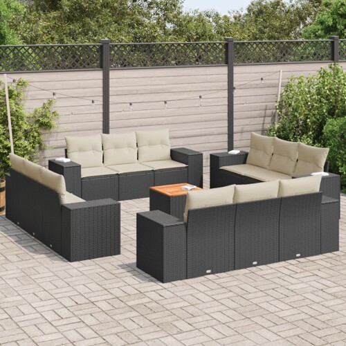 vidaXL 13-dijelni set vrtnih sofa s jastucima poliratan crni