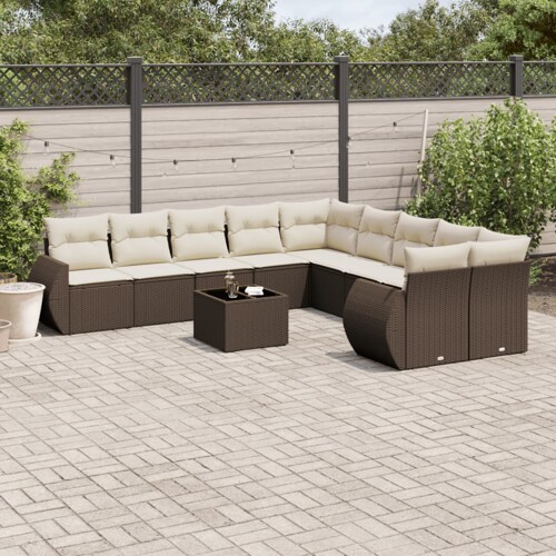 vidaXL 11-dijelni set vrtnih sofa od poliratana s jastucima smeđi