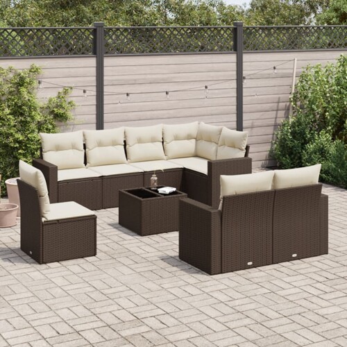 vidaXL 9-dijelni set vrtnih sofa s jastucima poliratan smeđi