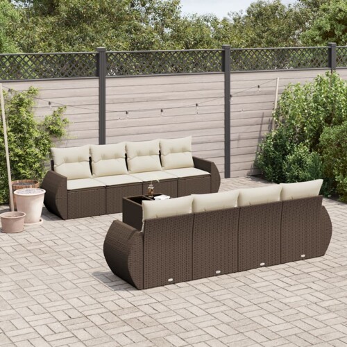 vidaXL 9-dijelni set vrtnih sofa s jastucima poliratan smeđi