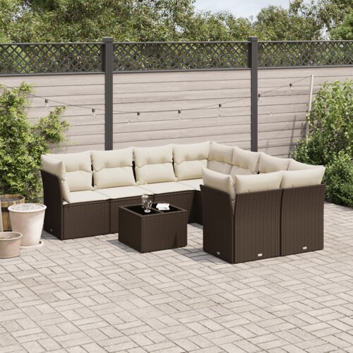 vidaXL 9-dijelni set vrtnih sofa s jastucima poliratan smeđi