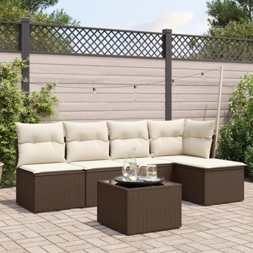 vidaXL 6-dijelni set vrtnih sofa od poliratana s jastucima smeđi