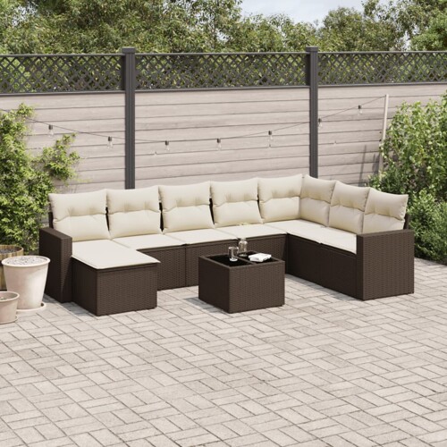 vidaXL 9-dijelni set vrtnih sofa s jastucima poliratan smeđi