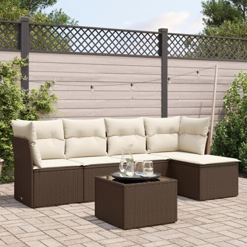 vidaXL 6-dijelni set vrtnih sofa od poliratana s jastucima smeđi