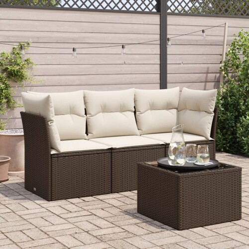 vidaXL 4-dijelni set vrtnih sofa od poliratana s jastucima smeđi