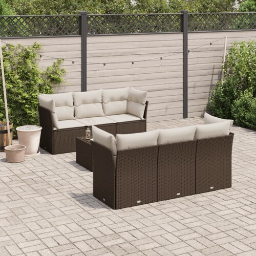 vidaXL 7-dijelni set vrtnih sofa od poliratana s jastucima smeđi